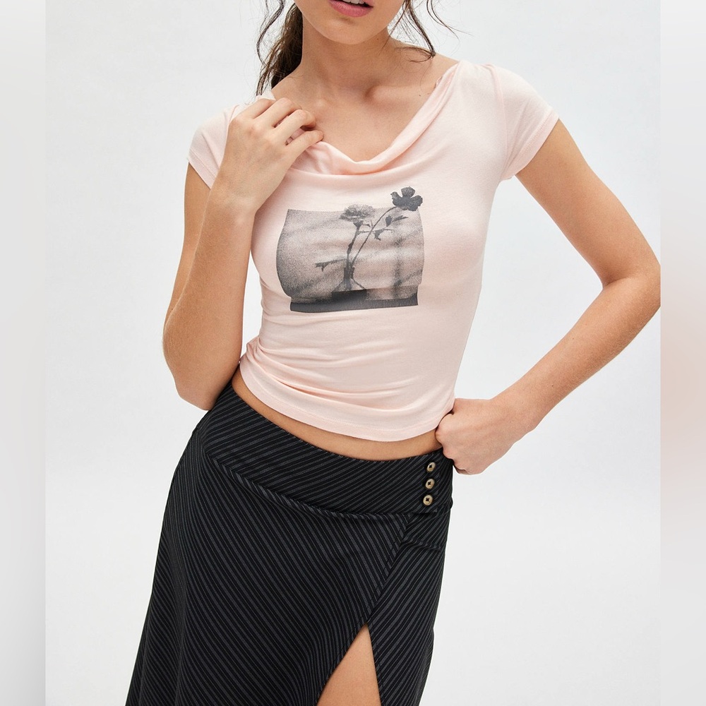 Urban Outfitters Kimchi Blue Lara Cowl Neck Graphic Baby Tee